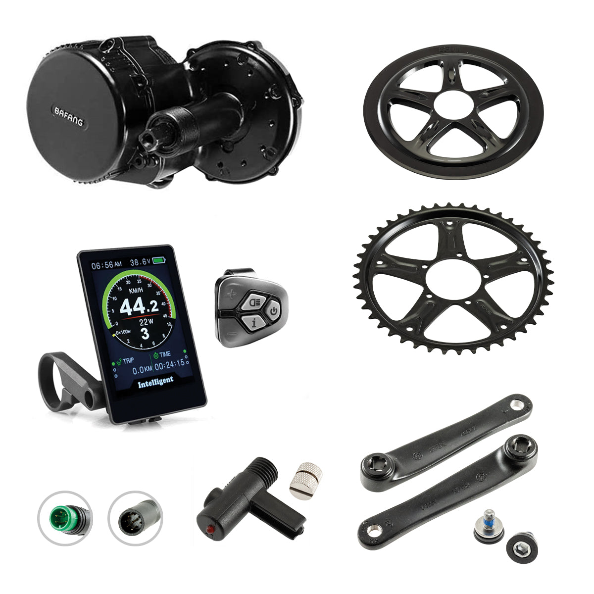 Kit "Centrale" Bafang: Motore centrale 250W - Display - Sensore velocità - Pedivelle - Prolunga