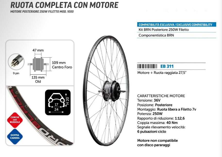 RUOTA COMPLETA 27.5" MOTORE EB16