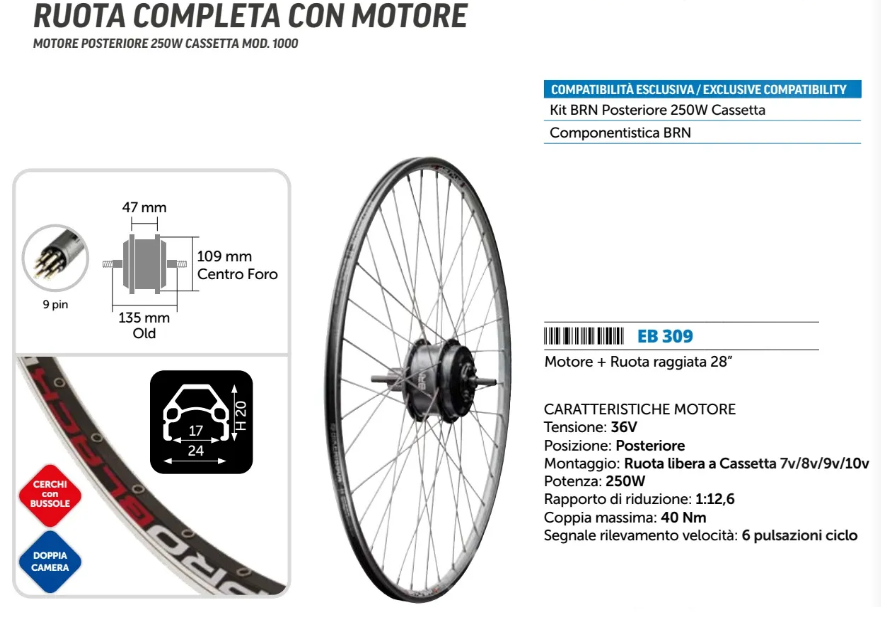 RUOTA COMPLETA 28" MOTORE EB15