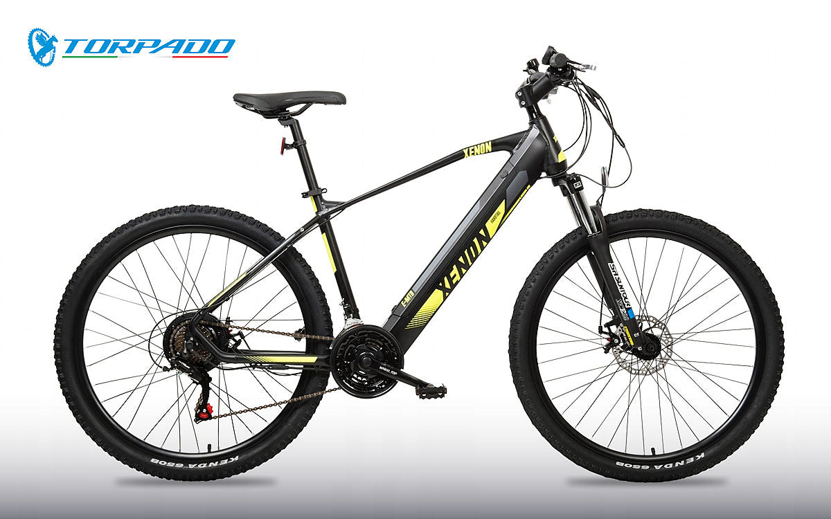 E-BIKE TORPADO "XENON" BICI ELETTRICA MTB 27,5" 7V. ALLU,6061 IDROFORM. COL.NERO/GIA.FLUO MIS. M