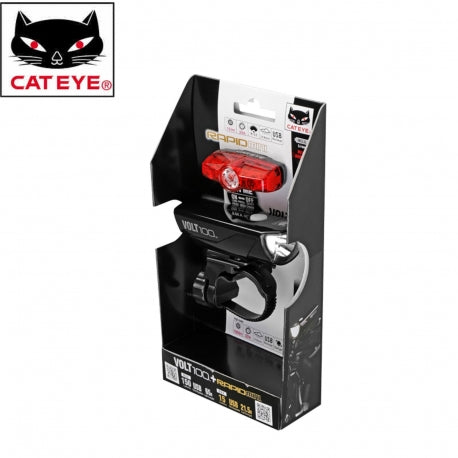 CATEYE FANALE BICI ANTERIORE VOLT100 + FANALE POSTERIORE RAPID MINI